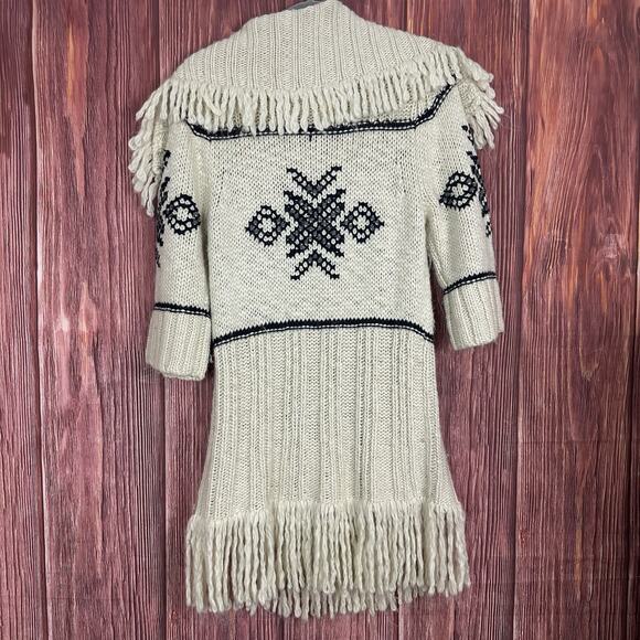 Hollister Womens Ivory Chunky Knit Cardigan Fringe Y2K 2000s Wool Fair Isle XS/S - Picture 5 of 6